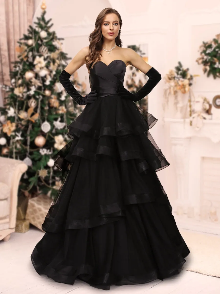 A-Line/Princess Sweetheart Long Tulle Christmas Dresses with Ruffles sold by Lavetir