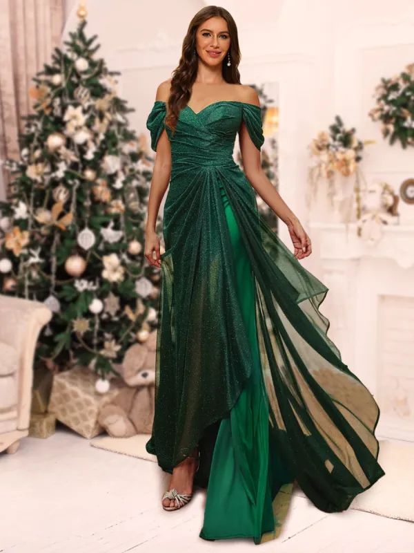 Trumpet/Mermaid Off-the-Shoulder Asymmetrical Christmas Dresses with Split Side sold by Lavetir