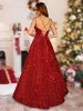 A-Line/Princess V-Neck Long Christmas Dresses with Belt sold by Lavetir