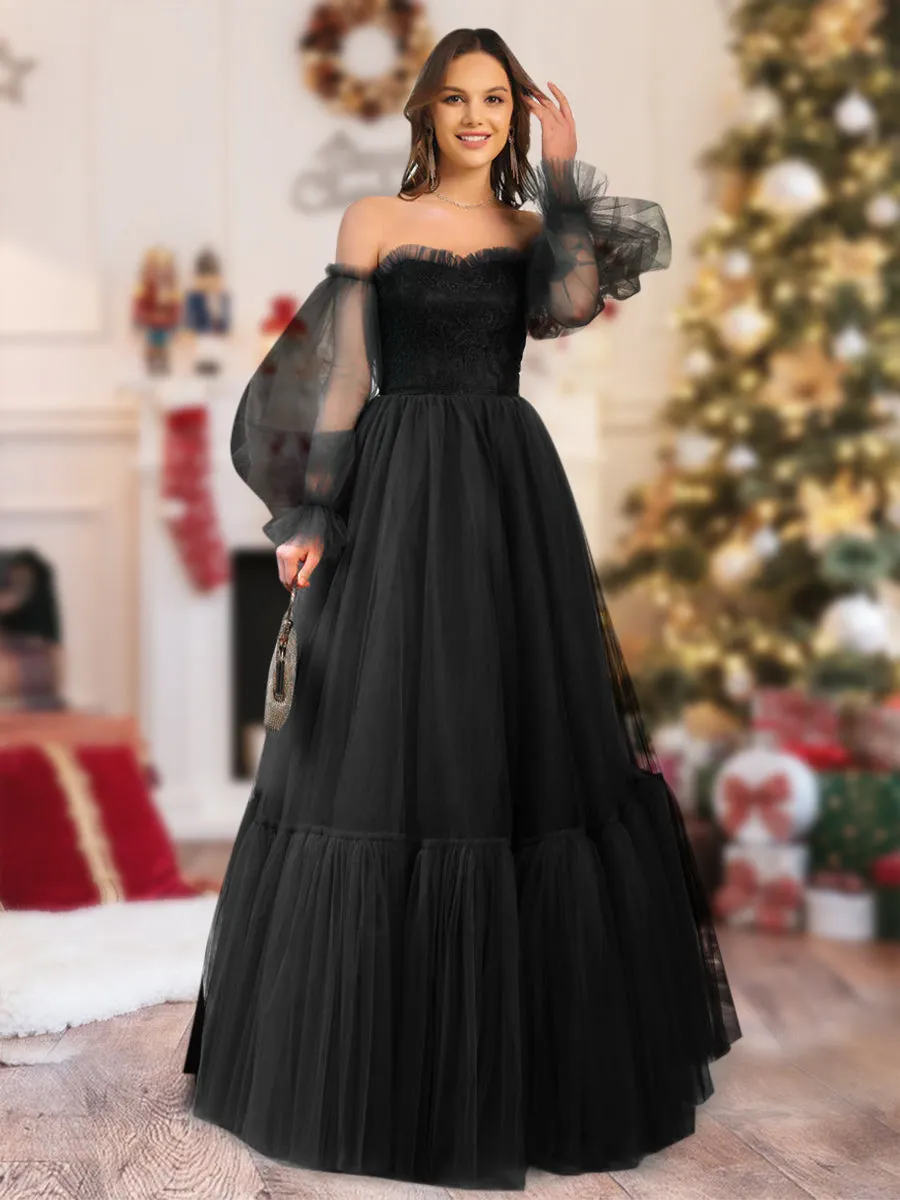 A-Line/Princess Tulle Sweetheart Long Christmas Dresses sold by Lavetir