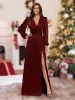 A-Line/Princess V-Neck Long Sleeves Floor-Length Christmas Dresses with Split Side sold by Lavetir