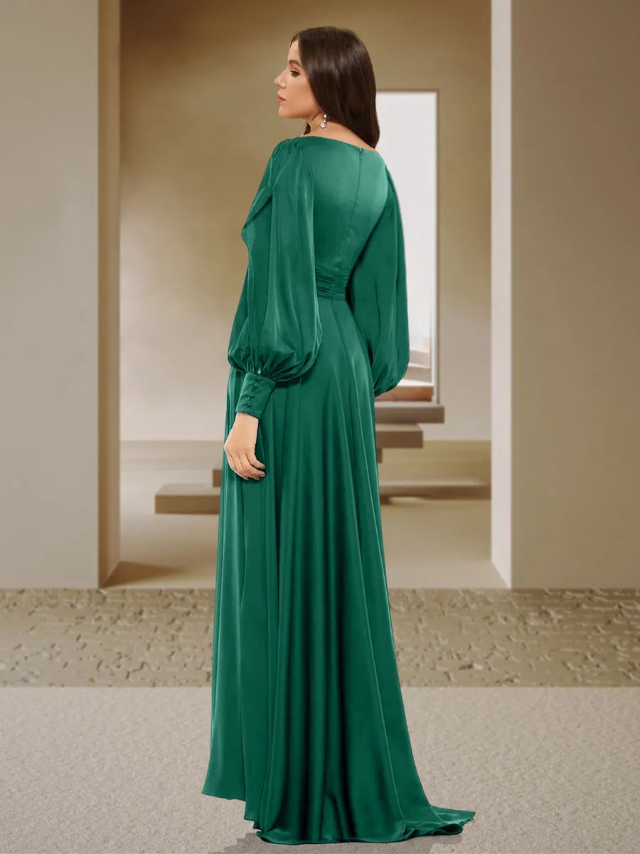 A-Line/Princess V-Neck Long Sleeves Ruched Evening Dresses with Split Side sold by Lavetir product image thumbnail 2