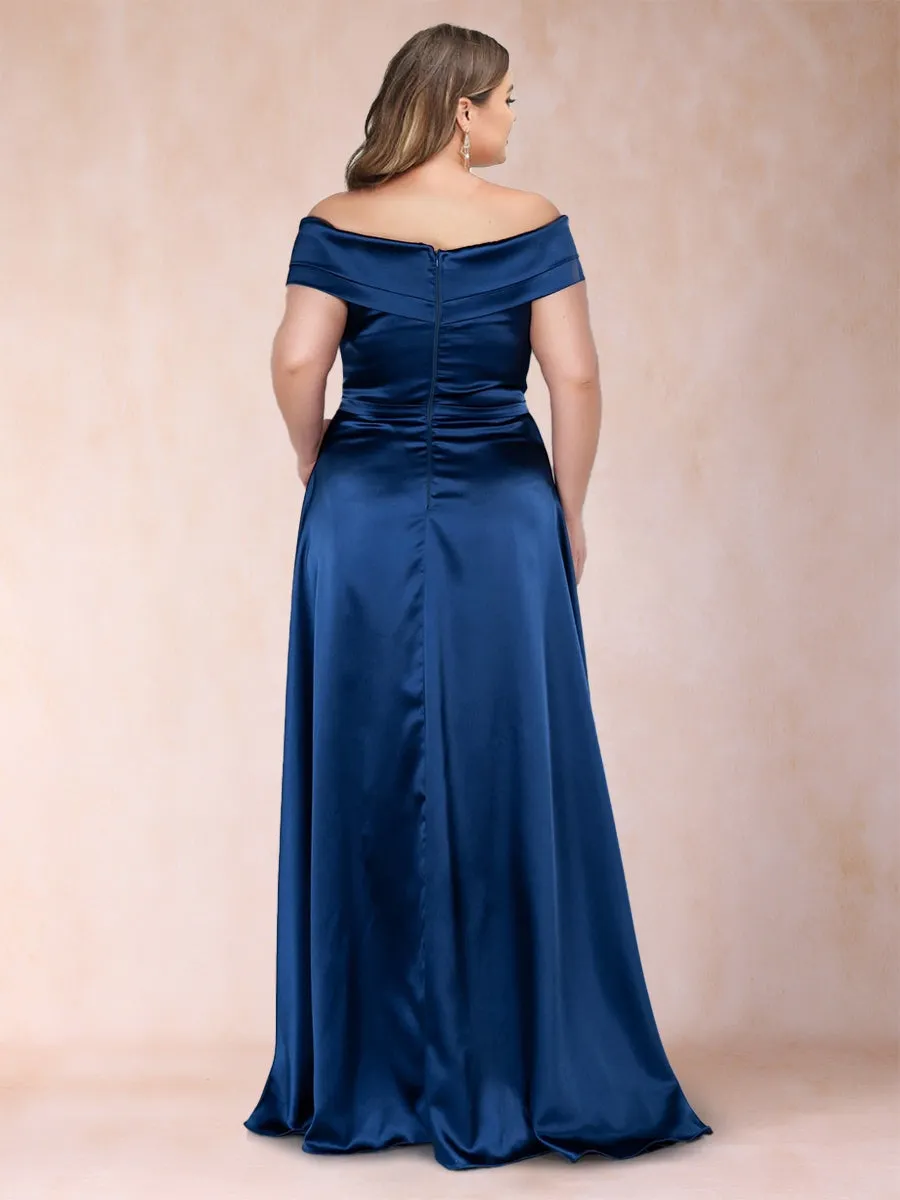 A-Line/Princess Off-the-Shoulder Ruched Plus Size Mother of the Bride Dresses with Split Side sold by Lavetir product image thumbnail 2