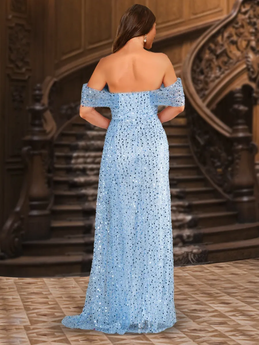 Sheath/Column Off-the-Shoulder Floor-Length Sparkling Prom Dresses with Side Slit sold by Lavetir product image thumbnail 2