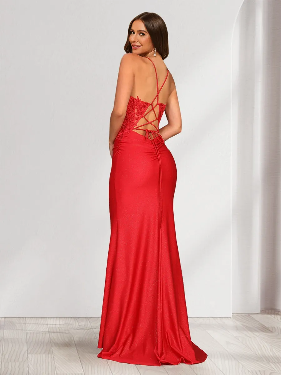Trumpet/Mermaid Spaghetti Straps Ruched Satin Evening Dresses with Appliques sold by Lavetir product image thumbnail 2
