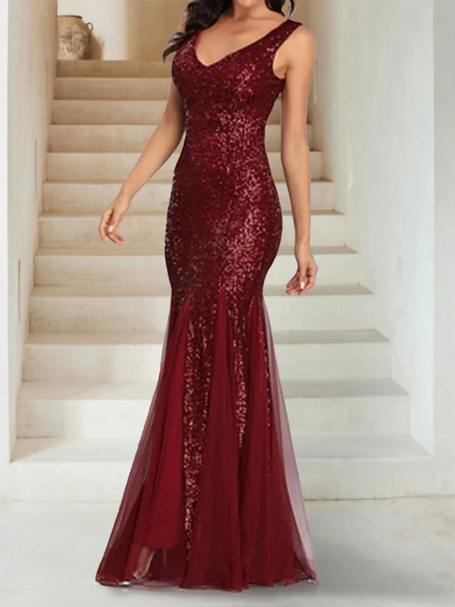 Sparkly Trumpet/Mermaid V-Neck Sleeveless Floor-Length Bridesmaid Dresses sold by Lavetir product image thumbnail 3