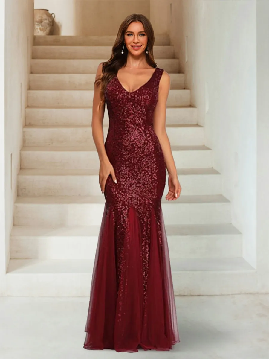Sparkly Trumpet/Mermaid V-Neck Sleeveless Floor-Length Bridesmaid Dresses sold by Lavetir