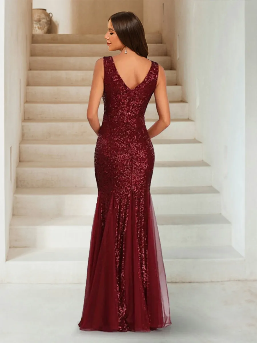 Sparkly Trumpet/Mermaid V-Neck Sleeveless Floor-Length Bridesmaid Dresses sold by Lavetir product image thumbnail 2