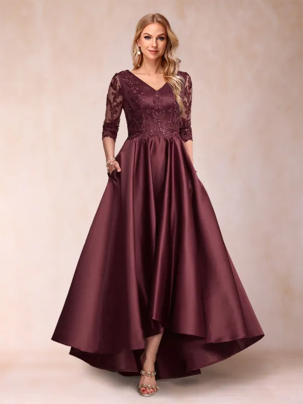 A-Line/Princess V-Neck 3/4 Sleeves Asymmetrical Mother of the Bride Dresses with Appliques sold by Lavetir