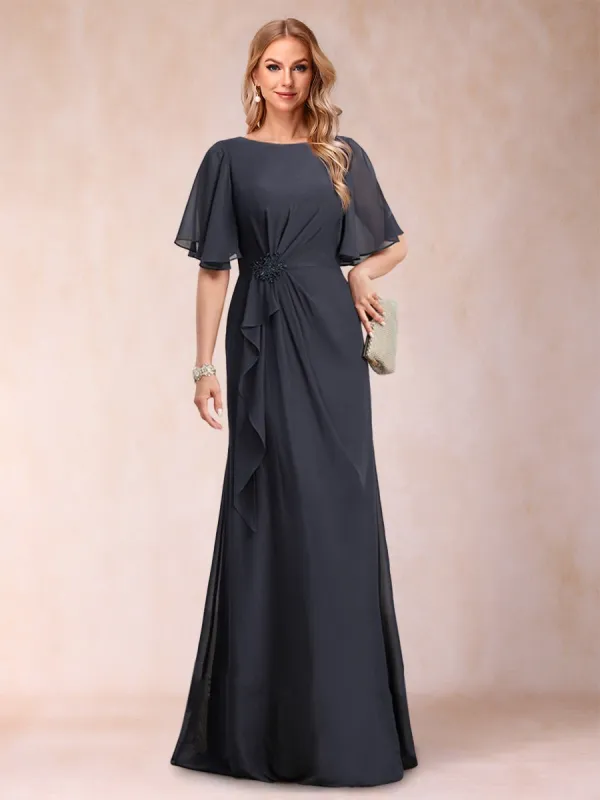 A-Line/Princess Scoop Black Chiffon Mother of the Bride Dresses with Appliques & Ruffles sold by Lavetir