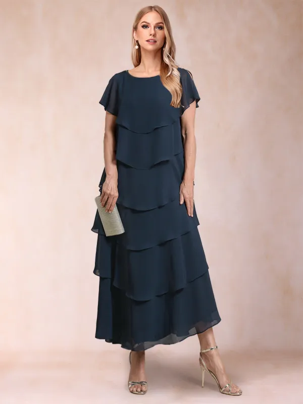 A-Line/Princess Scoop Short Sleeves Mother of the Bride Dresses with Ruffles sold by Lavetir