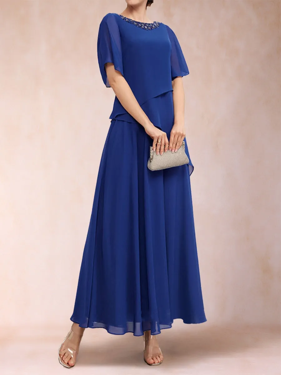 A-Line/Princess Scoop Half Sleeves Ankle-Length Mother of the Bride Dresses with Rhinestone sold by Lavetir product image thumbnail 4