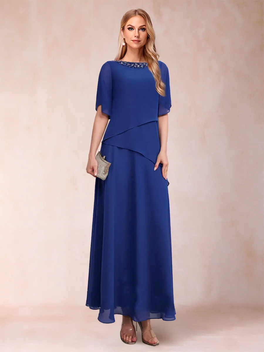 A-Line/Princess Scoop Half Sleeves Ankle-Length Mother of the Bride Dresses with Rhinestone sold by Lavetir