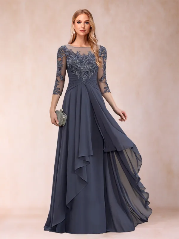 A-Line/Princess Scoop 3/4 Sleeves Chiffon Mother of the Bride Dresses with Appliques & Ruffles sold by Lavetir
