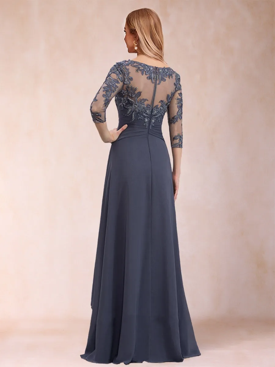 A-Line/Princess Scoop 3/4 Sleeves Chiffon Mother of the Bride Dresses with Appliques & Ruffles sold by Lavetir product image thumbnail 2