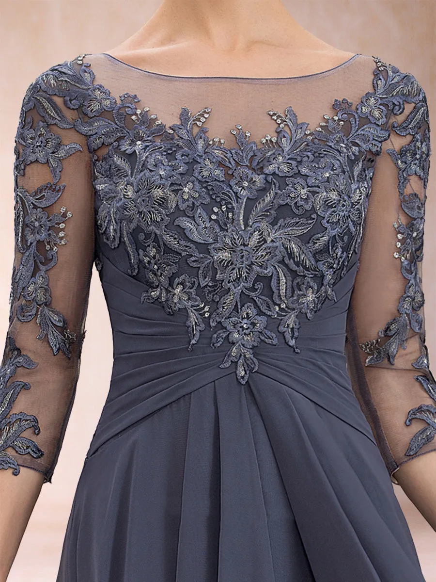 A-Line/Princess Scoop 3/4 Sleeves Chiffon Mother of the Bride Dresses with Appliques & Ruffles sold by Lavetir product image thumbnail 5