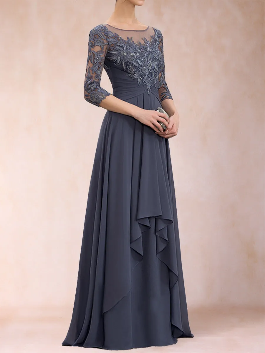 A-Line/Princess Scoop 3/4 Sleeves Chiffon Mother of the Bride Dresses with Appliques & Ruffles sold by Lavetir product image thumbnail 3