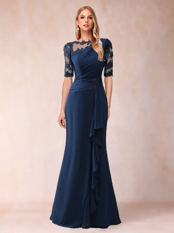 Sheath/Column Scoop Ruched Half Sleeves Mother of the Bride Dresses with Appliques sold by Lavetir