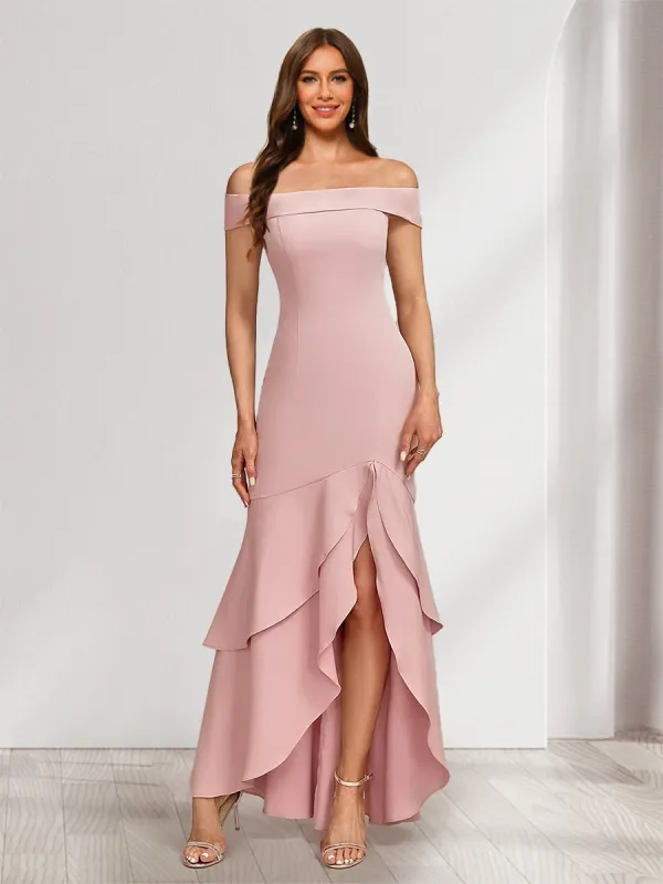 Trumpet/Mermaid Off-the-Shoulder Sleeveless Evening Dresses with Split Side & Ruffles sold by Lavetir
