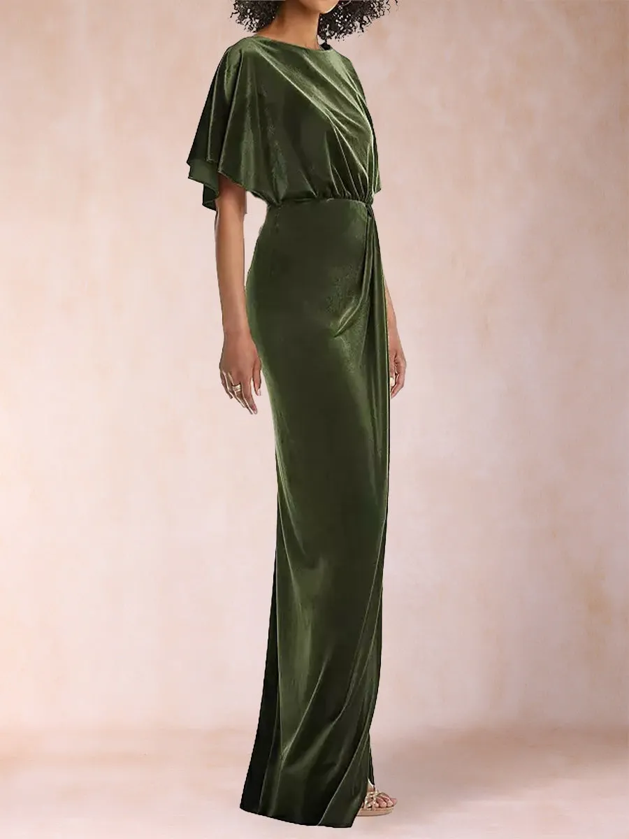 Sheath/Column Scoop Short Sleeves Floor-Length Evening Dresses with Split Side & Ruffles sold by Lavetir product image thumbnail 3