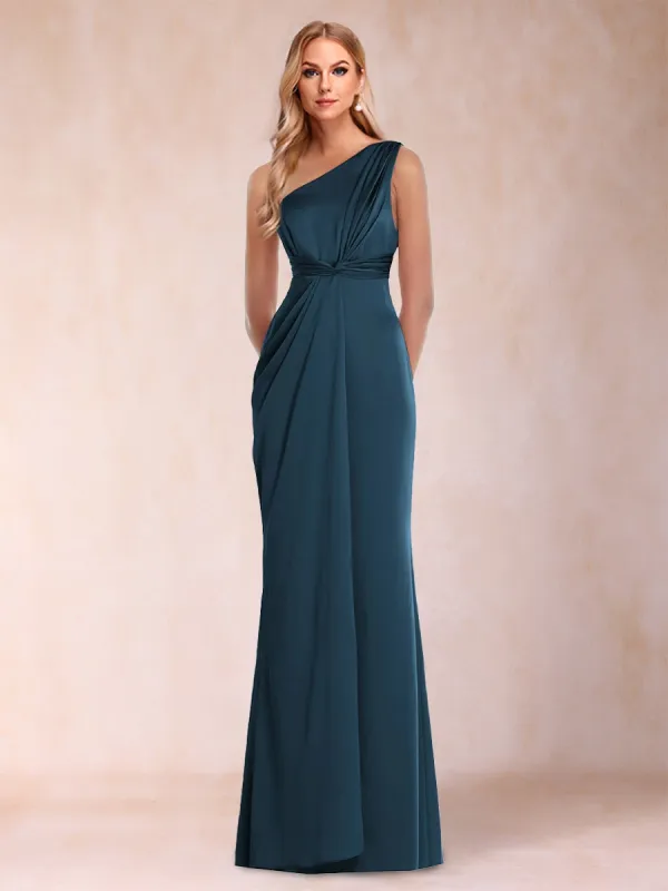 Sheath/Column One-Shoulder Ruched Floor-Length Evening Dresses with Ruffles sold by Lavetir