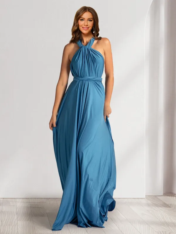 Sexy A-Line/Princess Halter Sleeveless Floor-Length Ruched Evening Dresses with Ruffles sold by Lavetir