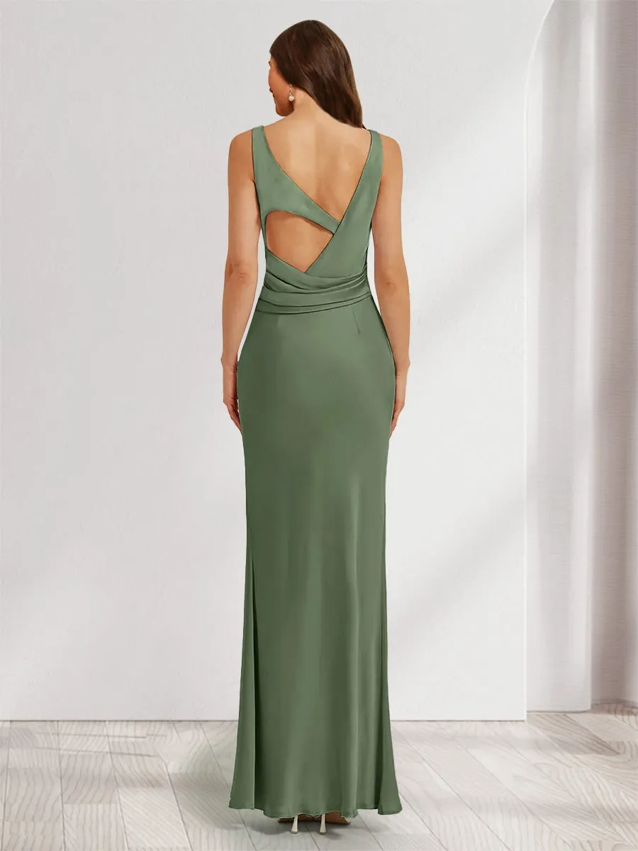 Sheath/Column Cowl Neck Sleeveless Ruched Ankle-Length Evening Dresses sold by Lavetir product image thumbnail 2