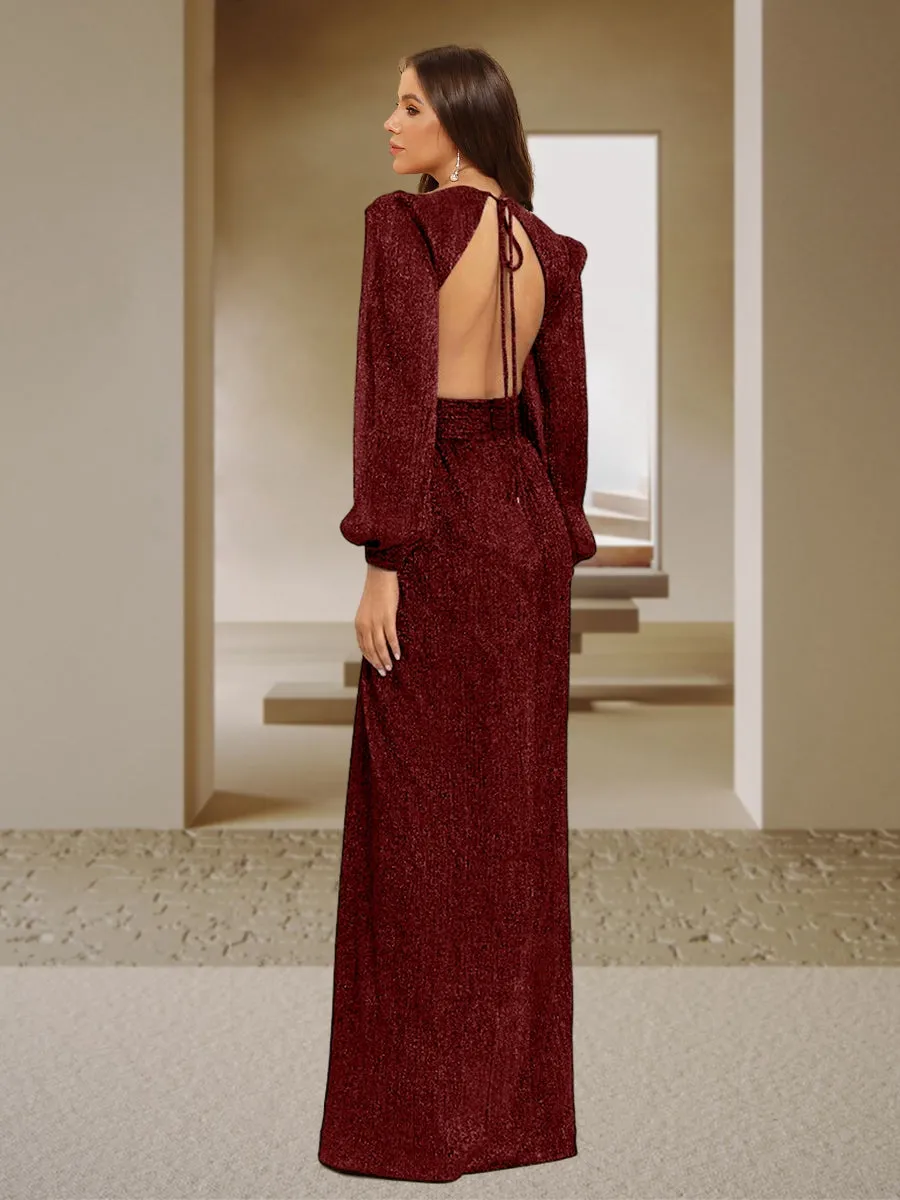 A-Line/Princess V-Neck Long Sleeves Floor-Length Evening Dresses with Split Side sold by Lavetir product image thumbnail 2