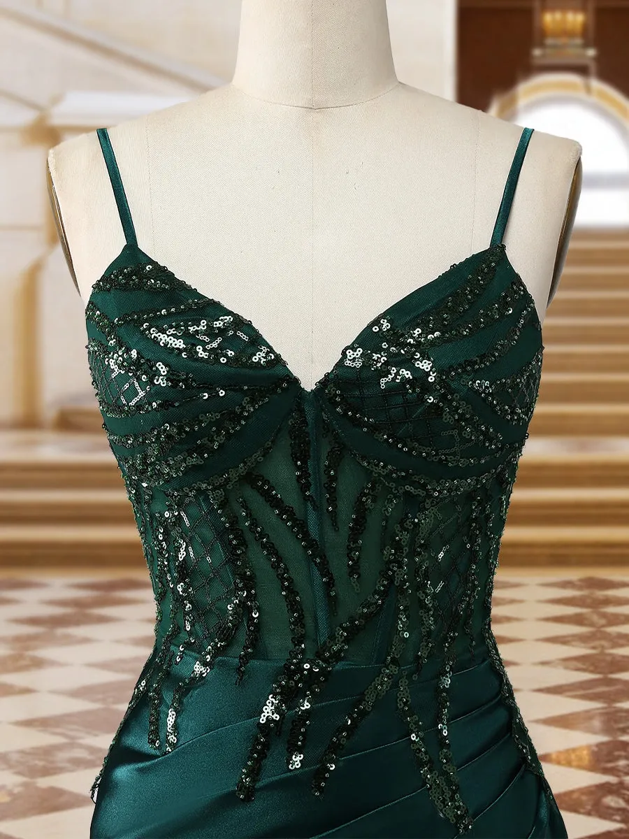 Sparkly Trumpet/Mermaid Spaghetti Straps Long Evening Dresses with Side Slit & Appliques sold by Lavetir product image thumbnail 3