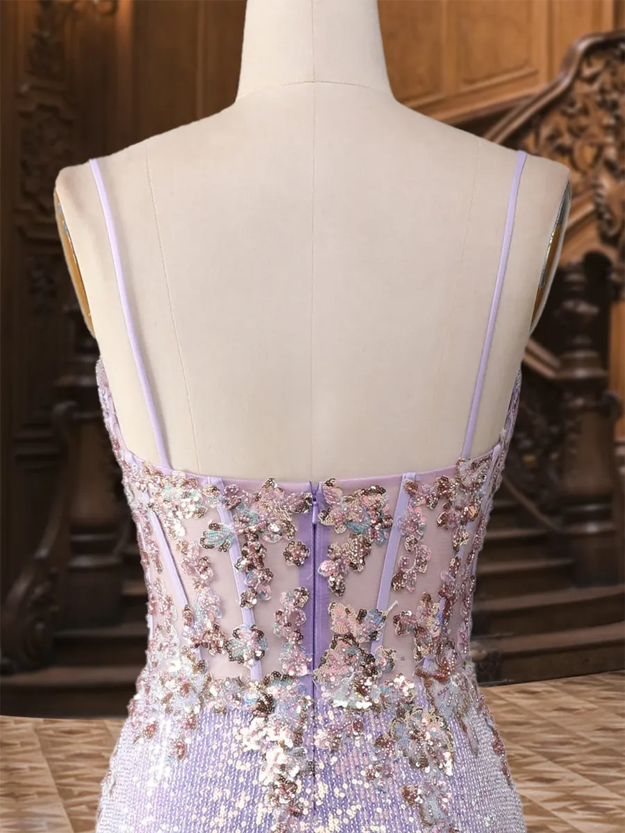 Trumpet/Mermaid Spaghetti Straps Long Sparkling Evening Dresses with Split Side & Appliques sold by Lavetir product image thumbnail 4