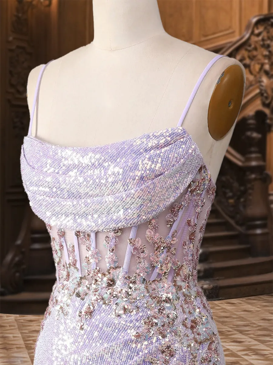 Trumpet/Mermaid Spaghetti Straps Long Sparkling Evening Dresses with Split Side & Appliques sold by Lavetir product image thumbnail 5