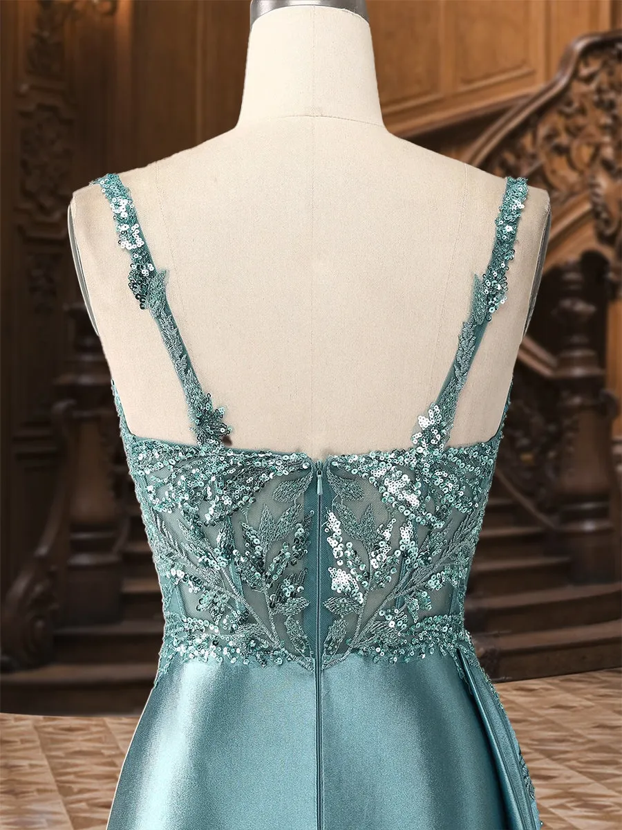 Trumpet/Mermaid Spaghetti Straps Ruched Long Evening Dresses with Split Side & Appliques sold by Lavetir product image thumbnail 4