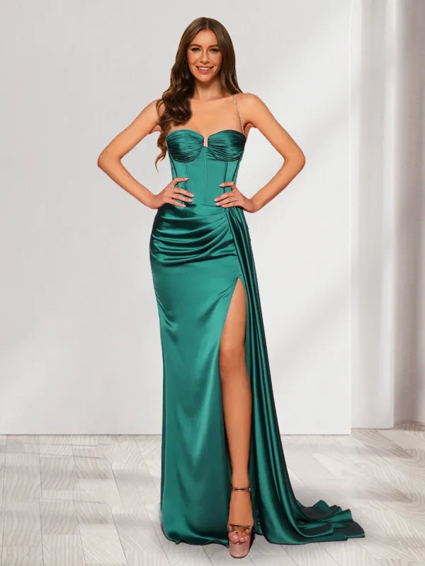 Trumpet/Mermaid Strapless Sweep Train Evening Dresses with Split Side & Ruffles sold by Lavetir