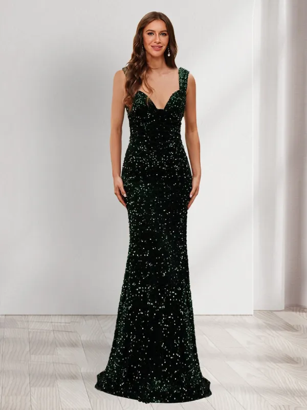 Sheath/Column V-Neck Floor-Length Elegant Evening Dresses with Sequins sold by Lavetir