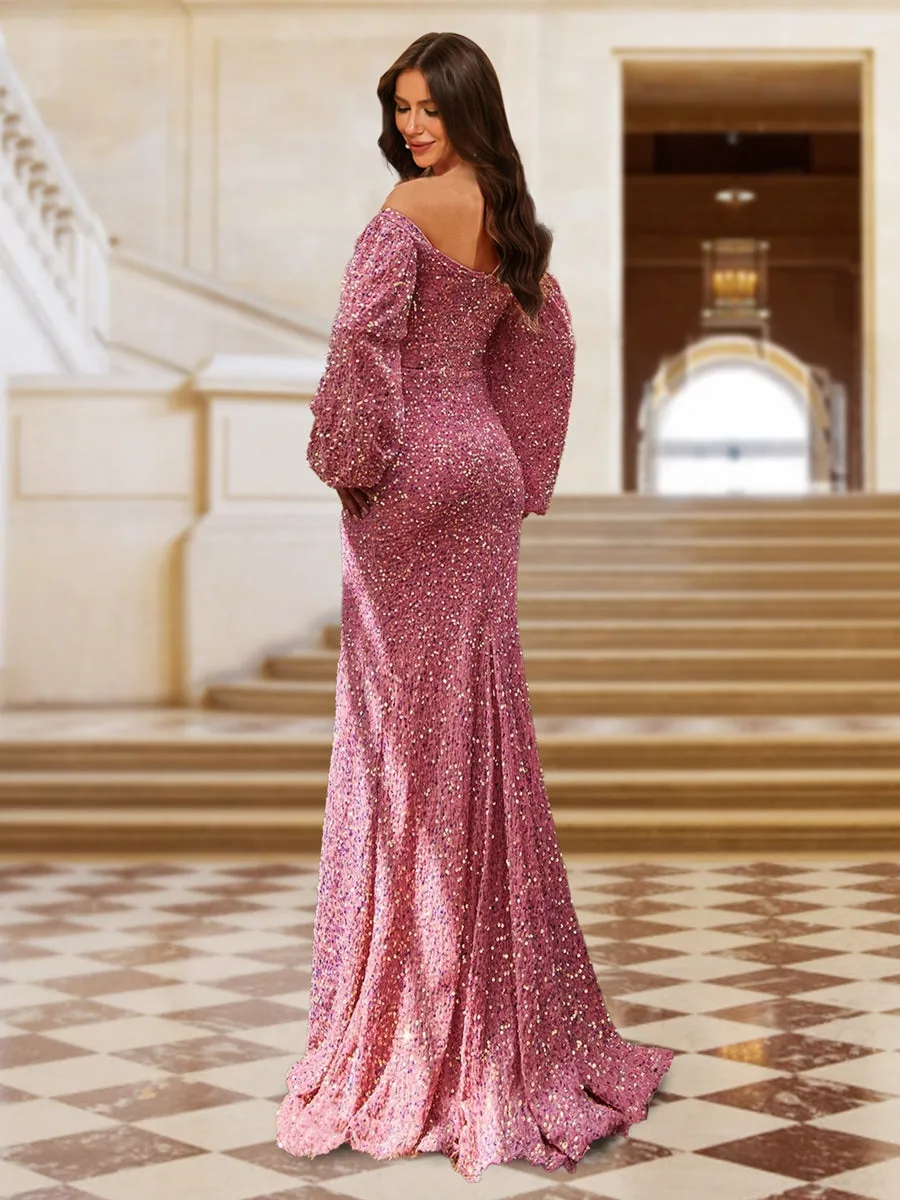 Sheath/Column Off-the-Shoulder Long Sleeves Sweep Train Evening Dresses sold by Lavetir product image thumbnail 2