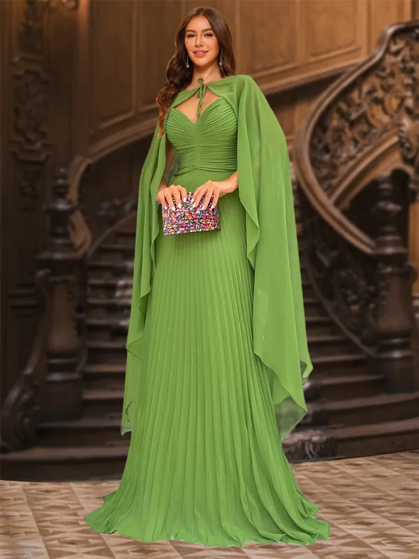 A-Line/Princess Straps Pleated Evening Dresses with Overlay Cap sold by Lavetir
