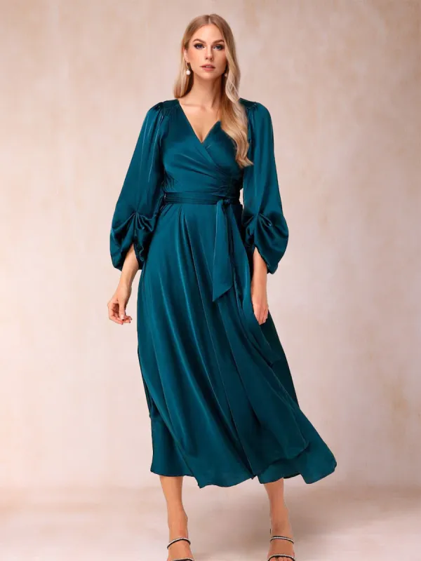A-Line/Princess V-Neck 3/4 Sleeves Wrap Evening Dresses with Belt sold by Lavetir