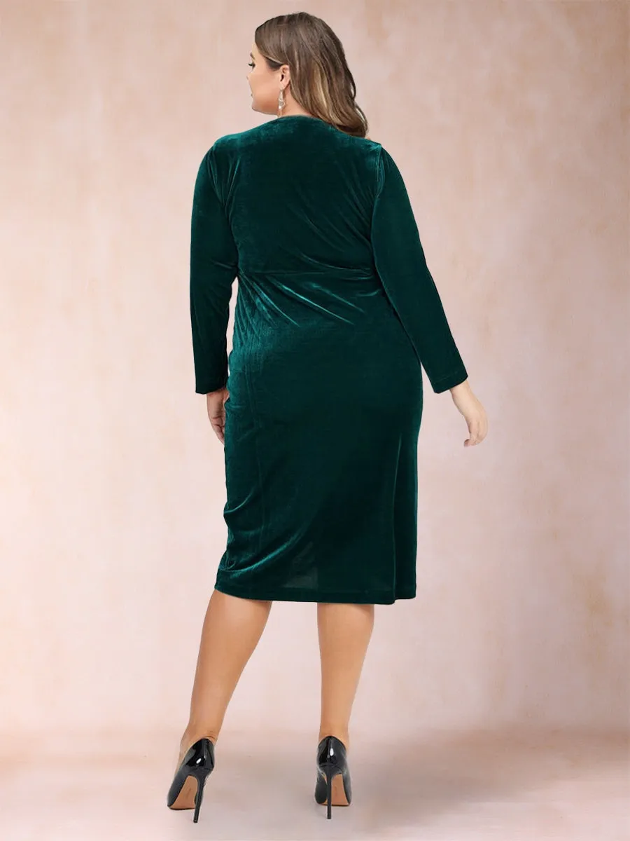 Tulip Crossover V-Neck Long Sleeves Ruched Plus Size Evening Dresses sold by Lavetir product image thumbnail 2