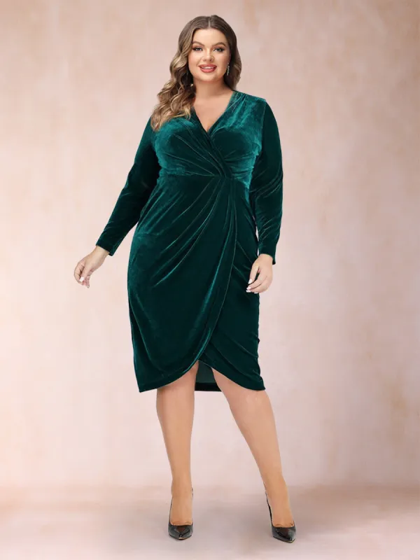 Tulip Crossover V-Neck Long Sleeves Ruched Plus Size Evening Dresses sold by Lavetir