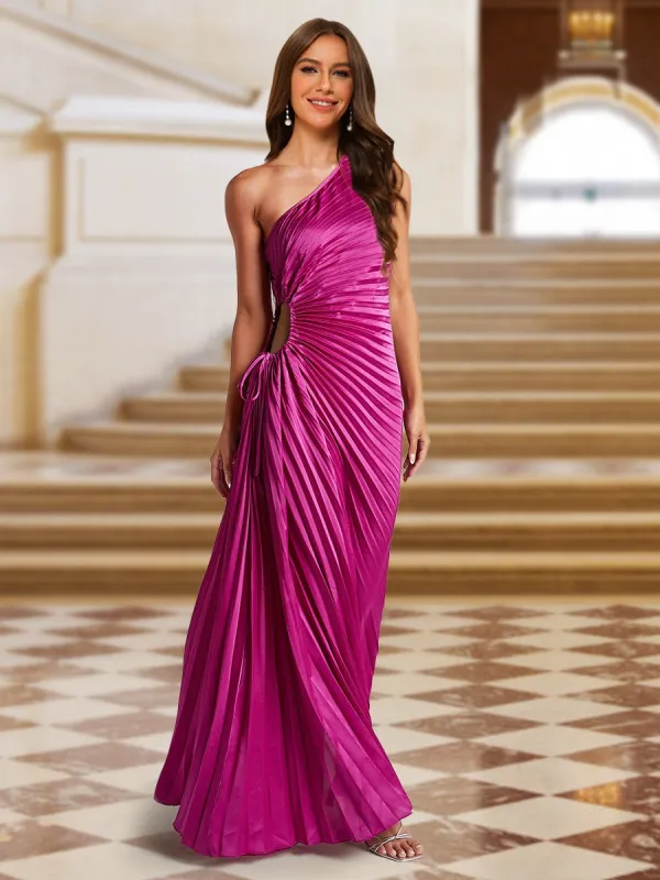 A-Line/Princess One-Shoulder Side Cutout Satin Pleated Evening Dresses sold by Lavetir