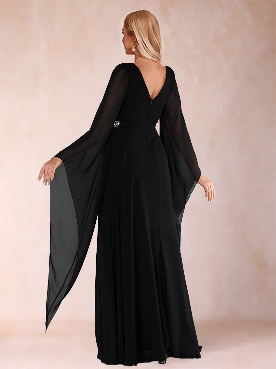 A-Line/Princess Deep V-Neck Long Sleeves Mother of the Bride Dresses with Rhinestone sold by Lavetir product image thumbnail 2