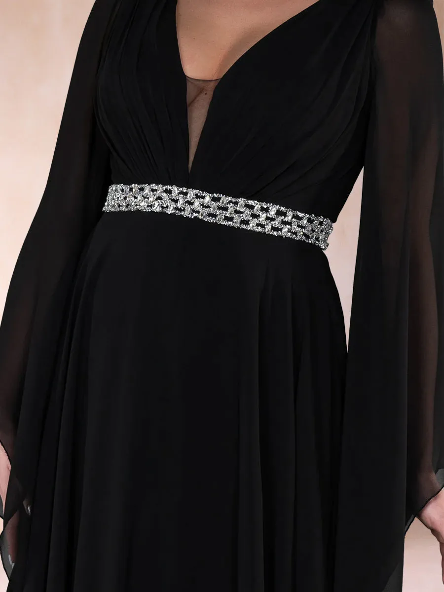 A-Line/Princess Deep V-Neck Long Sleeves Mother of the Bride Dresses with Rhinestone sold by Lavetir product image thumbnail 3