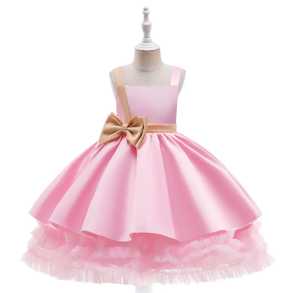 Cute Tiered Ball Gown Straps Satin Christmas Dresses with Belt & Bow sold by Lavetir product image thumbnail 4