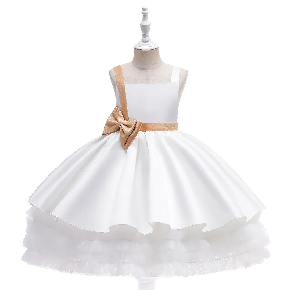 Cute Tiered Ball Gown Straps Satin Christmas Dresses with Belt & Bow sold by Lavetir product image thumbnail 3
