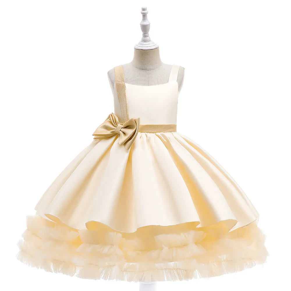 Cute Tiered Ball Gown Straps Satin Christmas Dresses with Belt & Bow sold by Lavetir product image thumbnail 5