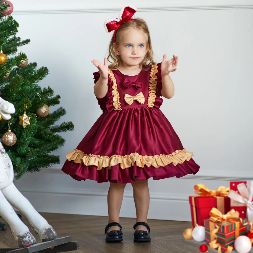 Tiered Ball Gown Scoop Sleeveless Ruched Satin Christmas Dresses with Bow(s) sold by Lavetir product image thumbnail 4