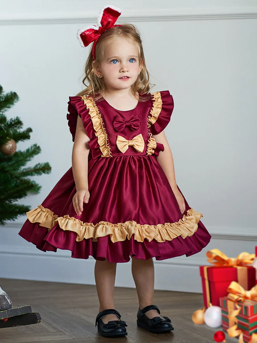 Tiered Ball Gown Scoop Sleeveless Ruched Satin Christmas Dresses with Bow(s) sold by Lavetir