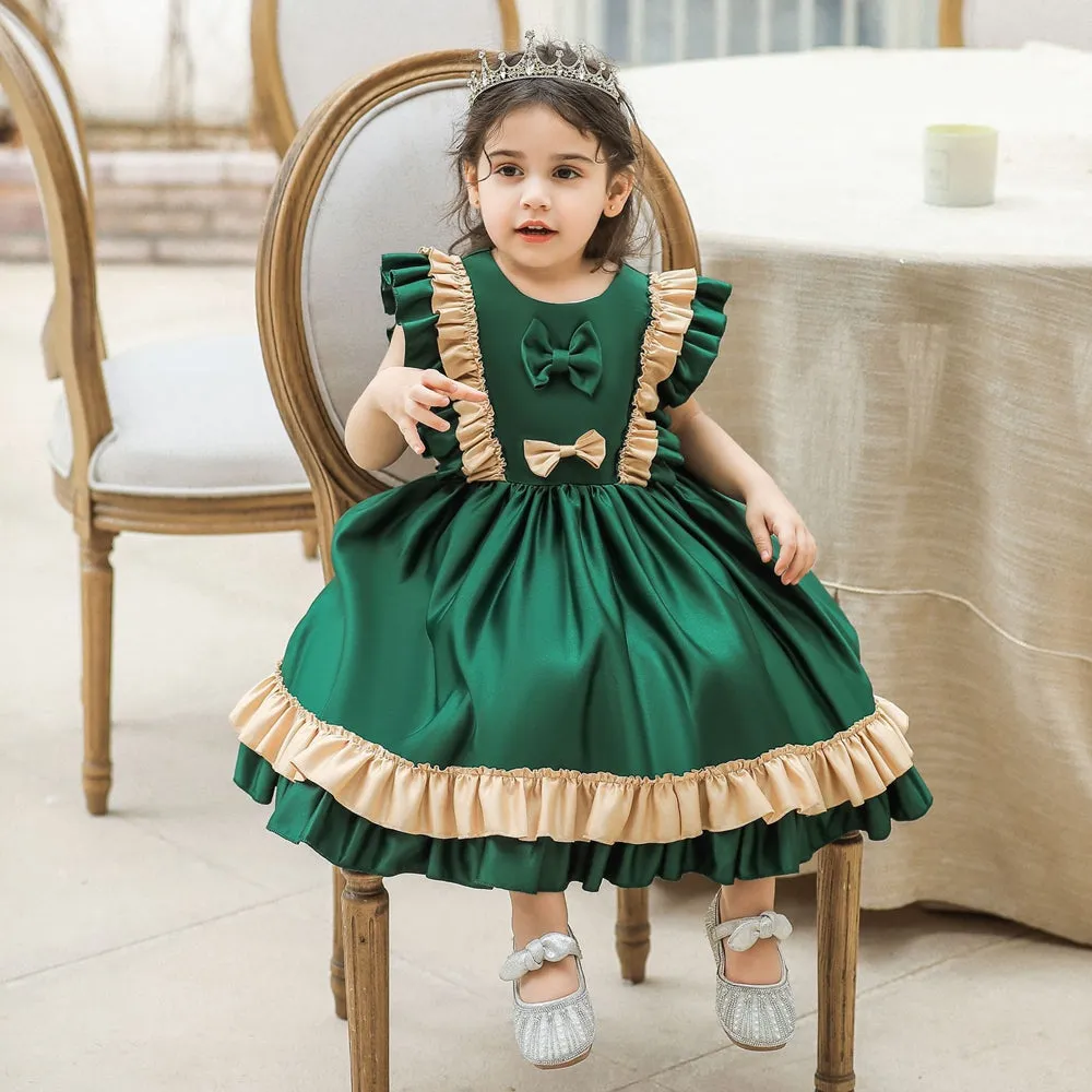Tiered Ball Gown Scoop Sleeveless Ruched Satin Christmas Dresses with Bow(s) sold by Lavetir product image thumbnail 5