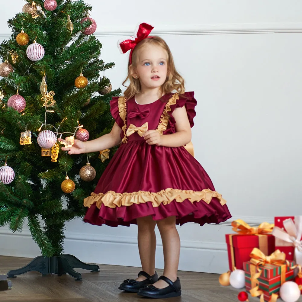 Tiered Ball Gown Scoop Sleeveless Ruched Satin Christmas Dresses with Bow(s) sold by Lavetir product image thumbnail 2