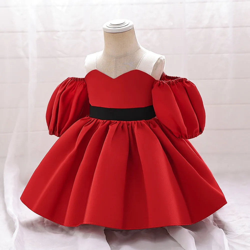 Ball Gown Off-the-Shoulder Short Sleeves Satin Christmas Dresses with Belt sold by Lavetir product image thumbnail 4